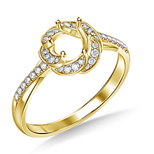 Floral Halo Solitaire Diamond Engagement Ring with Accents Diamonds in 14K Yellow Gold
