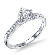 Vintage Inspired Round Diamond Engagement Ring in 14K White Gold
