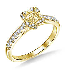 Round Diamond Center with Square Halo Cathedral Engagement Ring in 14K Yellow Gold