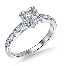 Round Diamond Center with Square Halo Cathedral Engagement Ring in Platinum