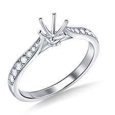 Classic Six Prong Diamond Engagement Ring with Fascinating Spinning Pave Accent Ring in 14K White Gold