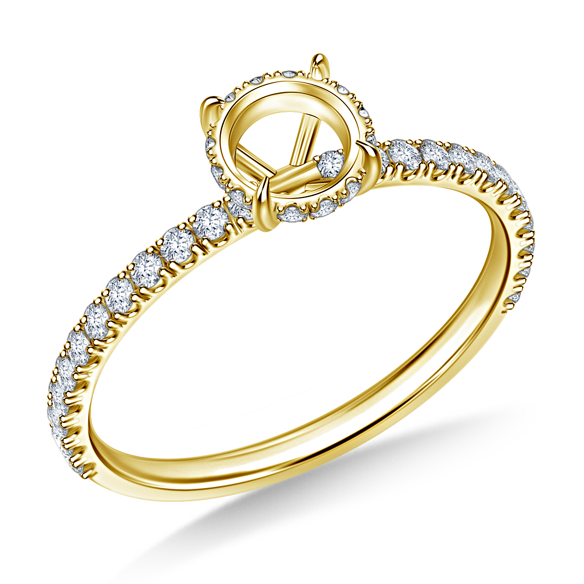 Diamond Semi Mount Ring Basket Setting with Diamond Accents in 14K