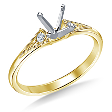 Vintage Petite Diamond Engagement Ring With Pave Accents in 14K Yellow Gold