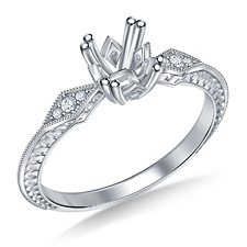 Exquisite Vintage Diamond Engagement Ring With Engraving in Platinum