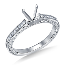 Engraved Vintage Inspired cathedral Diamond Engagement Ring in Platinum