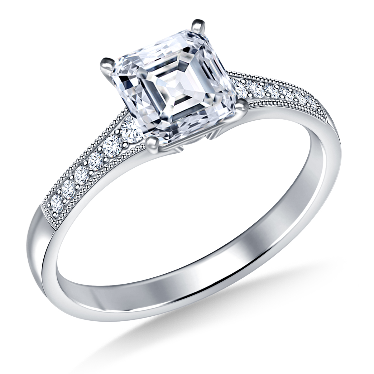 Classic Vintage  Diamond Engagement Ring with Pave Accents in 14K White Gold