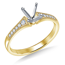 Classic Vintage  Diamond Engagement Ring with Pave Accents in 14K Yellow Gold