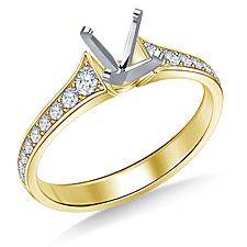 Vintage Cathedral Diamond Engagement Ring with Pave Accents in 14K Yellow Gold