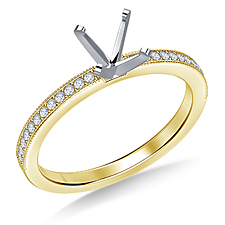 Petite Vintage Inspired Pave Diamond Engagement Ring in 14K Yellow Gold