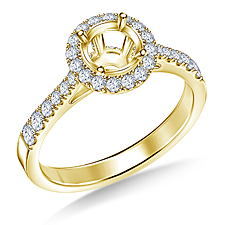 Diamond Halo Engagement Ring With accent Basket in 14K Yellow Gold