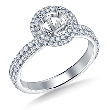 Double Halo Diamond Engagement Ring With French Pave Accents in 14K White Gold