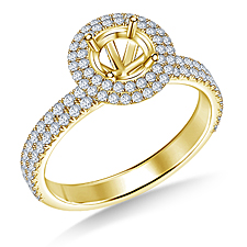 Double Halo Diamond Engagement Ring With French Pave Accents in 18K Yellow Gold
