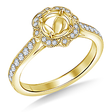 Fancy Vintage Inspired Diamond Halo Engagement Ring in 14K Yellow Gold