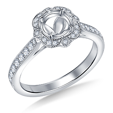 Fancy Vintage Inspired Diamond Halo Engagement Ring in Platinum