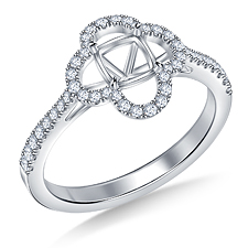Quatrefoil Floral Fancy Cut Cushion Diamond Halo Engagement Ring in 14K White Gold