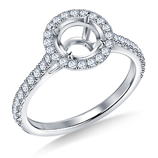 Round Diamond Halo French Pave Engagement Ring in 14K White Gold