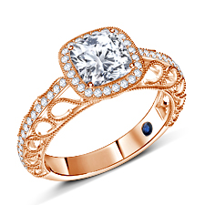 Legacy Engagement Ring With Miligrained Scroll Detail in 14K Rose Gold