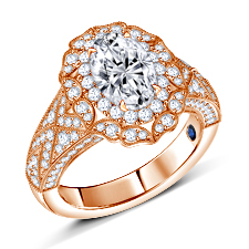 Art Deco Inspired Oval Halo Legacy Engagement Ring in 14K Rose Gold