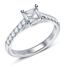 Fancy cut Trellis Diamond Engagement catherdral Ring In 14K White Gold