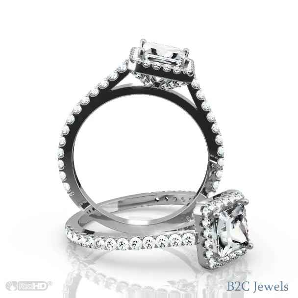 Square Halo Diamond Engagement Ring In 18K White Gold