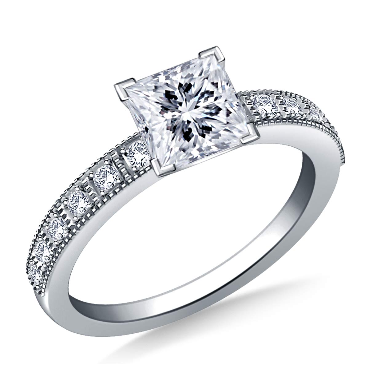 Milgrain Edged Diamond Engagement Ring in 14K White Gold (1/8 cttw.)