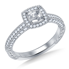 Vintage Cushion Cut Halo Engagement Ring in 14K White Gold