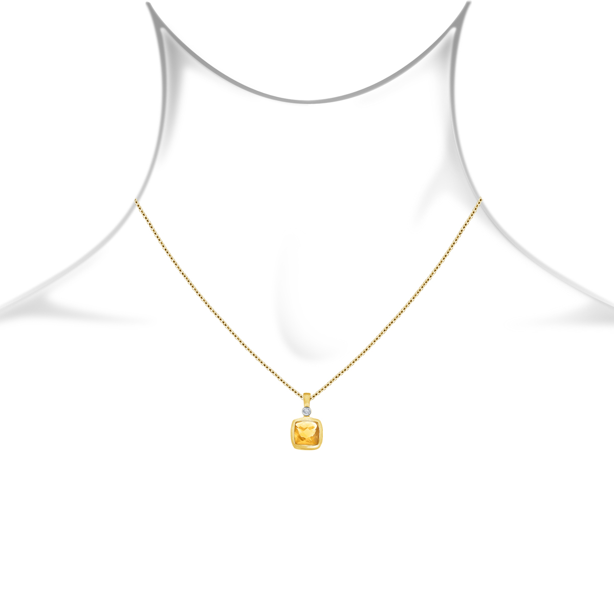 Citrine Cushion Cut Gemstone Pendant Necklace in 14K Yellow Gold (6mm) view 2