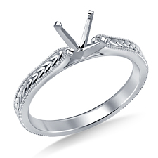 Diamond Solitaire Cathedral Engagement Ring Mounting with Engraving and Milgrain in 14K White Gold (2.0 mm)