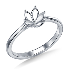 Diamond Solitaire Engagement Ring with Six Prongs and Geometric Motif in 14K White Gold (1.70 mm)