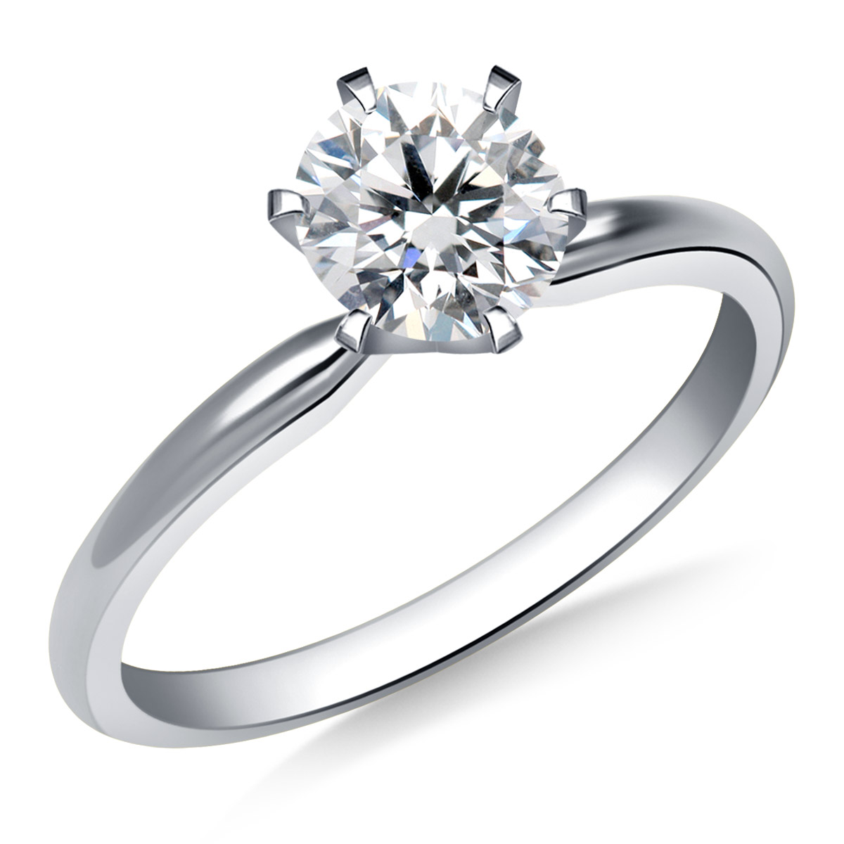 Six Prong Solitaire Diamond Engagement Ring in 14K White Gold (2.0 mm)