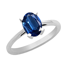 Genuine Blue Sapphire and 14K White Gold Solitaire Ring (7x5mm)