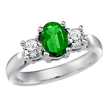 Genuine Emerald and Diamond Ring in Platinum (7x5mm)