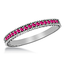 Milgrain Border 14K White Gold Pink Sapphire Ring