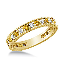 14K Yellow Gold Round Diamond and Yellow Sapphire Milgrain Ring