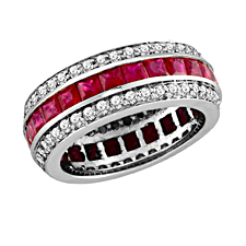 Princess Cut Ruby And Diamond Eternity Band In 14K White Gold