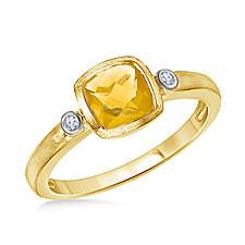 Bezel Set Cushion Cut Citrine Diamond Ring in 14K Yellow Gold (6mm)