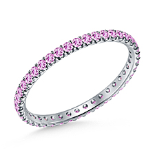 Pink Sapphire Gemstone Comfort Fit Eternity Band in 14K White Gold