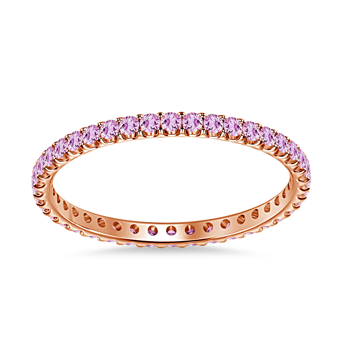 Pink Sapphire Gemstone Comfort Fit Eternity Band in 14K Rose Gold view 3