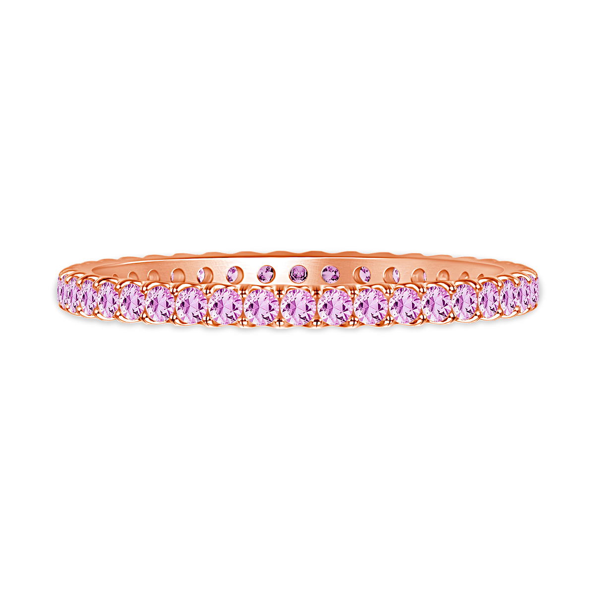 Pink Sapphire Gemstone Comfort Fit Eternity Band in 14K Rose Gold view 2
