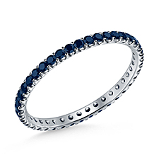 Blue Sapphire Gemstone Comfort Fit Eternity Band in 14K White Gold
