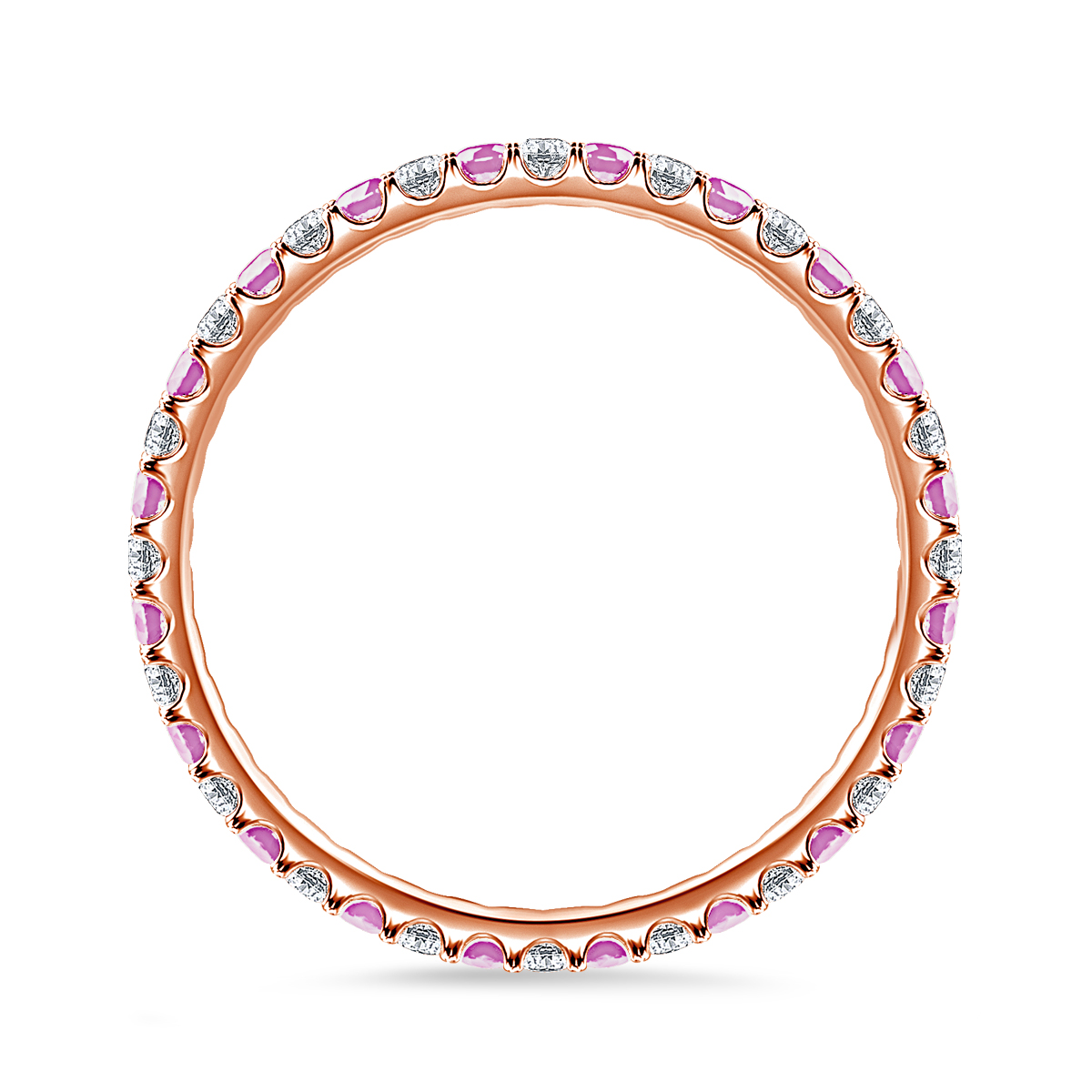 Pink Sapphire Gemstone and Diamond Comfort Fit Eternity Band in 14K Rose Gold view 4
