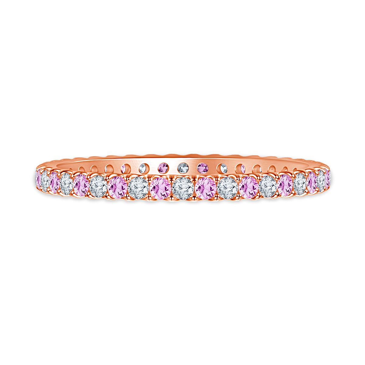Pink Sapphire Gemstone and Diamond Comfort Fit Eternity Band in 14K Rose Gold view 2
