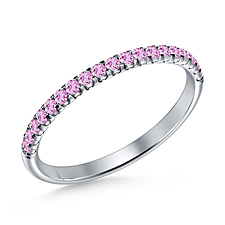 Pink Sapphire Gemstone Comfort Fit Half Eternity Band in 14K White Gold