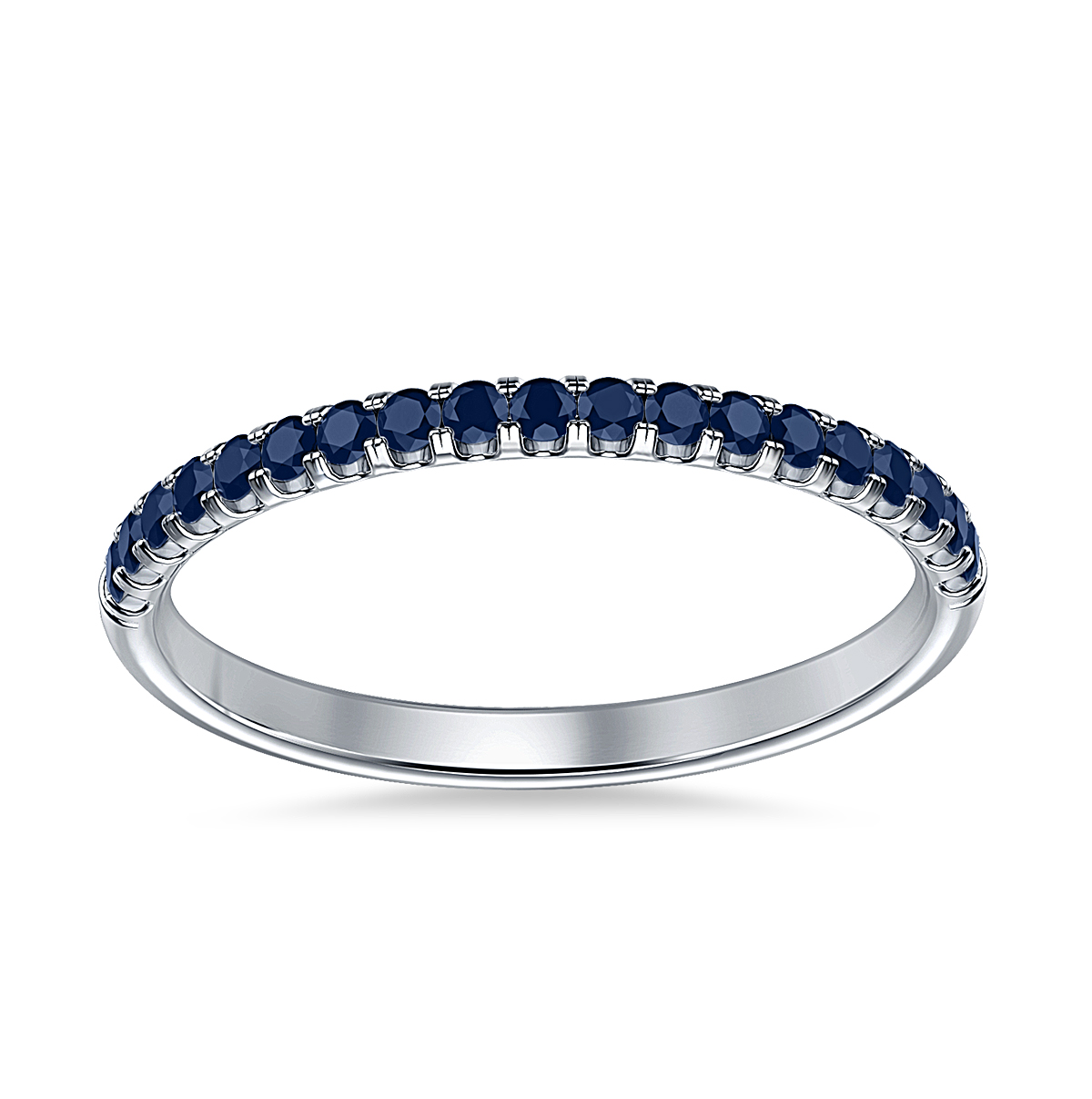 Blue Sapphire Gemstone Comfort Fit Half Eternity Band in 14K White Gold view 3