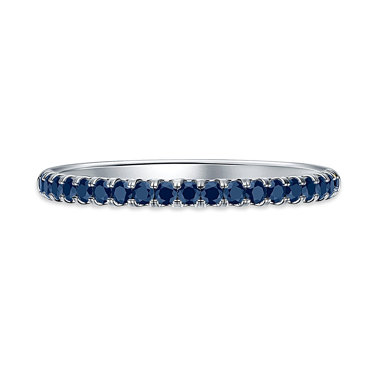 Blue Sapphire Gemstone Comfort Fit Half Eternity Band in 14K White Gold view 2