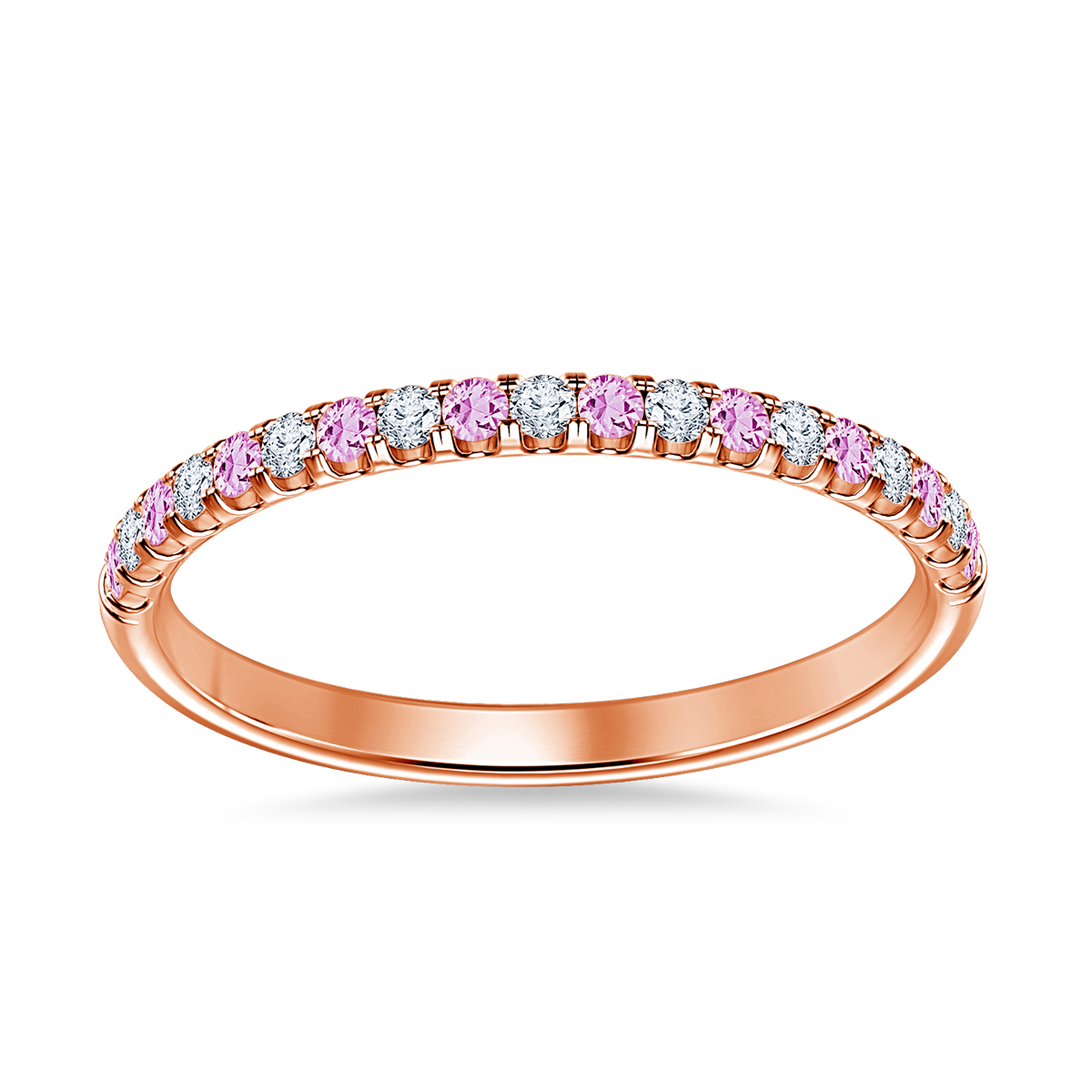 Pink Sapphire Gemstone and Diamond Comfort Fit Half Eternity Band in 14K Rose Gold view 3