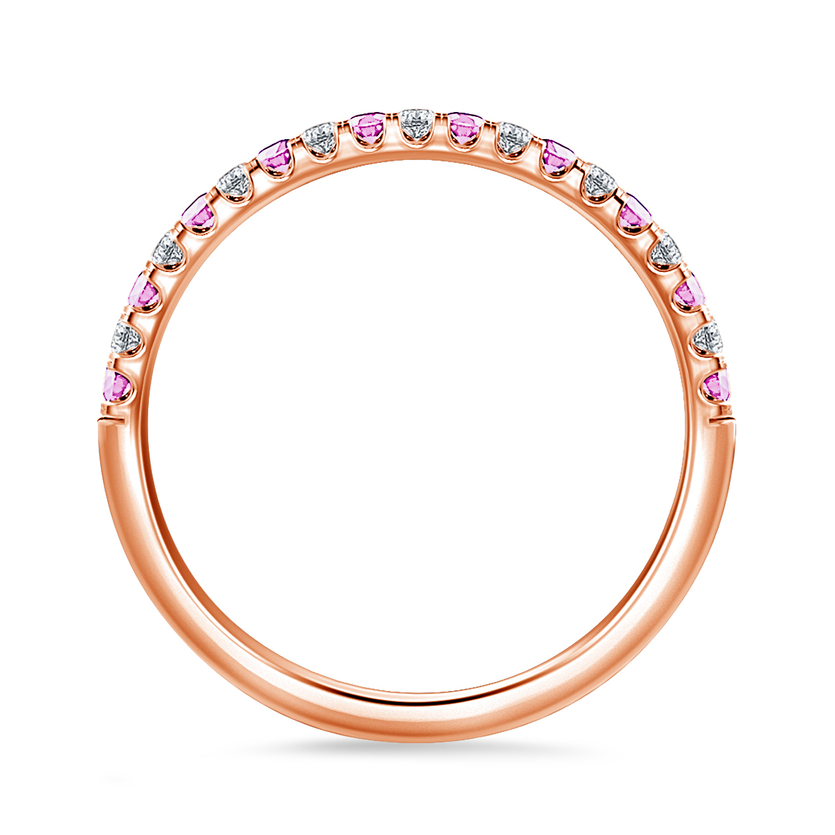Pink Sapphire Gemstone and Diamond Comfort Fit Half Eternity Band in 14K Rose Gold view 4