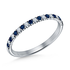 Blue Sapphire Gemstone and Diamond Comfort Fit Half Eternity Band in 14K White Gold
