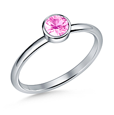 Pink Sapphire Gemstone Bezel Set Comfort Fit Solitaire Ring in 14K White Gold (5mm)