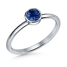 Blue Sapphire Gemstone Bezel Set Comfort Fit Solitaire Ring in 14K White Gold (5mm)
